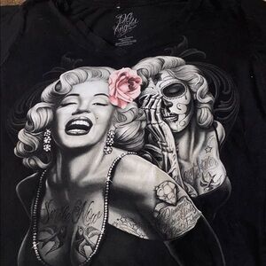 Angels Black Tee with Artistic Print